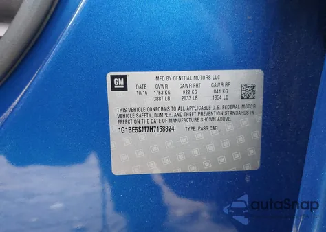 2017 Chevrolet Cruze Lt Auto from USA, damaged, VIN 1G1BE5SM7H7158824